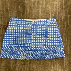 Lilly Pulitzer Blue and White Patterned Mini Skirt